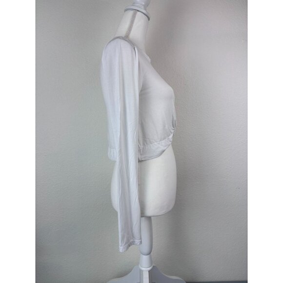 IVL Collective women's 6 white long sleeve cropped knotted front athletic top - Picture 5 of 7